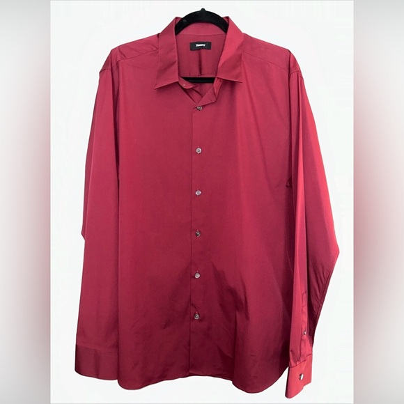 Theory Sylvain Kenai Structure Button-Up Mens XXL Solid Burgundy Dress Shirt - Picture 1 of 9